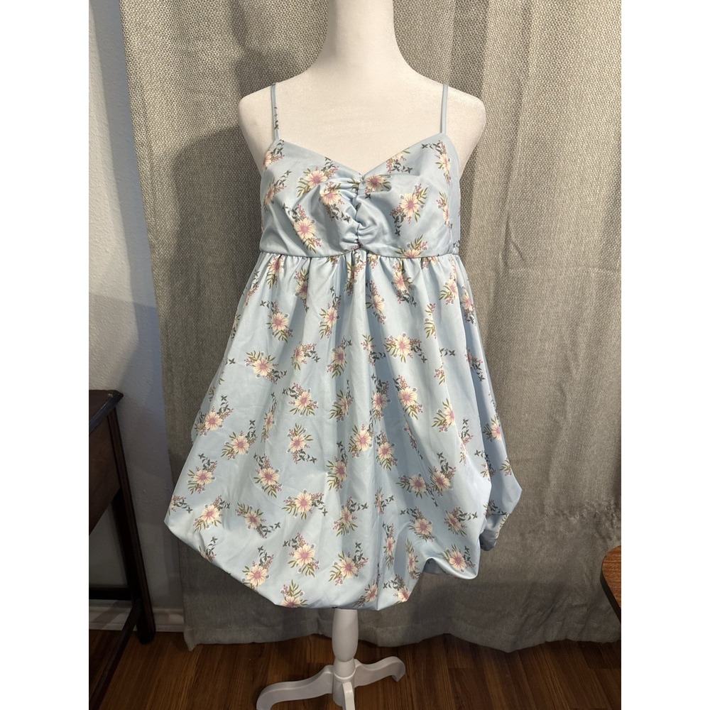Free People In A Bubble Mini Dress Women's Size Medium Blue Floral Adjustable - Picture 3 of 10